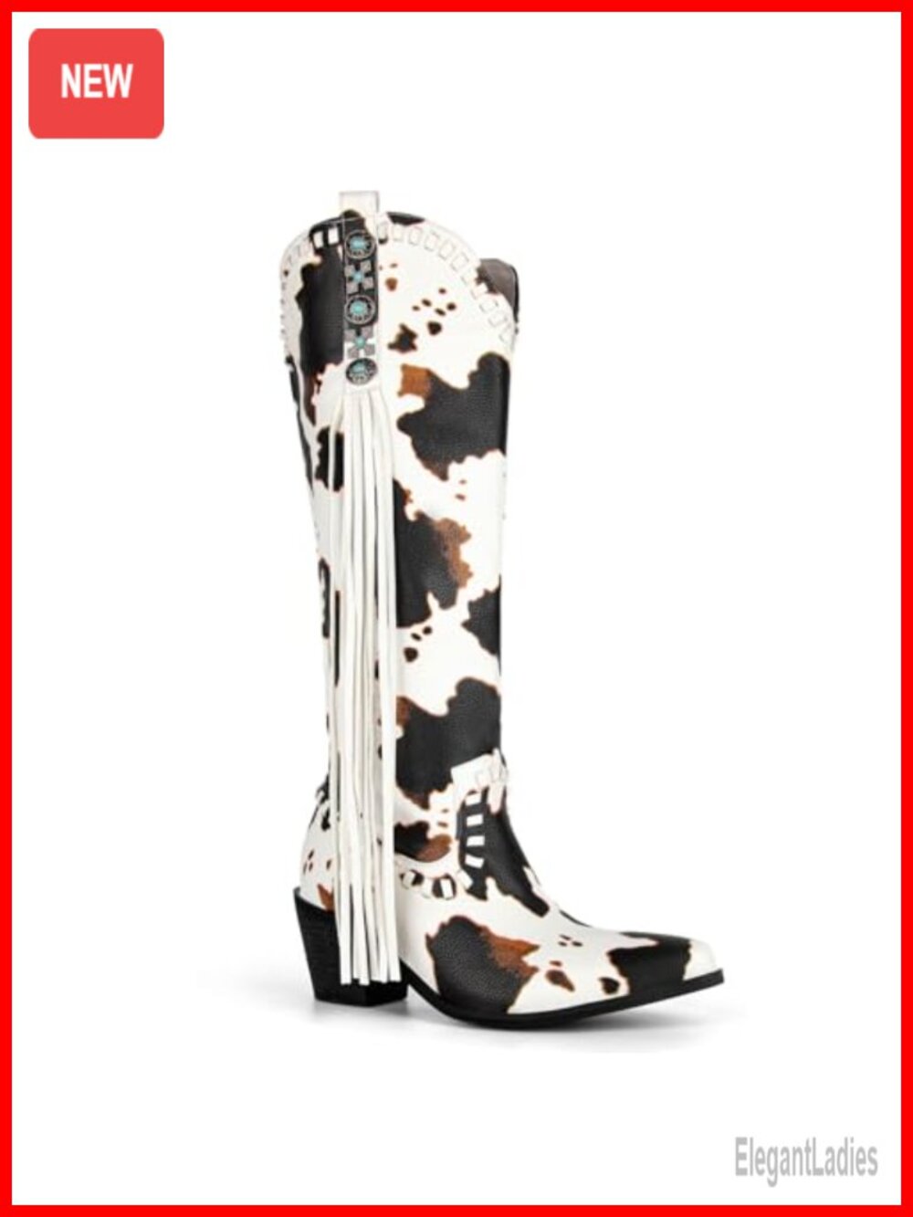 Knee High Fringe Suede Cowboy Boots Side Zipper Pointed Toe Stacked Heel